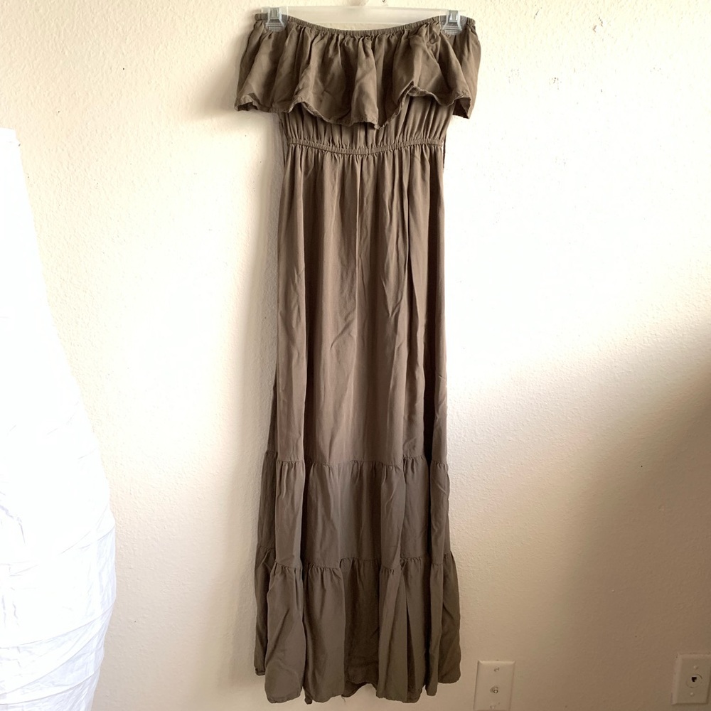 Olive green strapless maxi dress #75